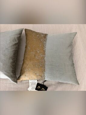 Michael Aram Two Decorative Gold and Light Gray Accent Pillows